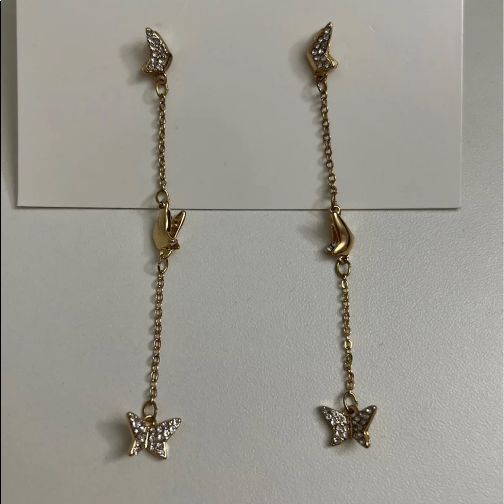 Butterfly Dangle Rhinestone Earrings - Picture 7 of 7